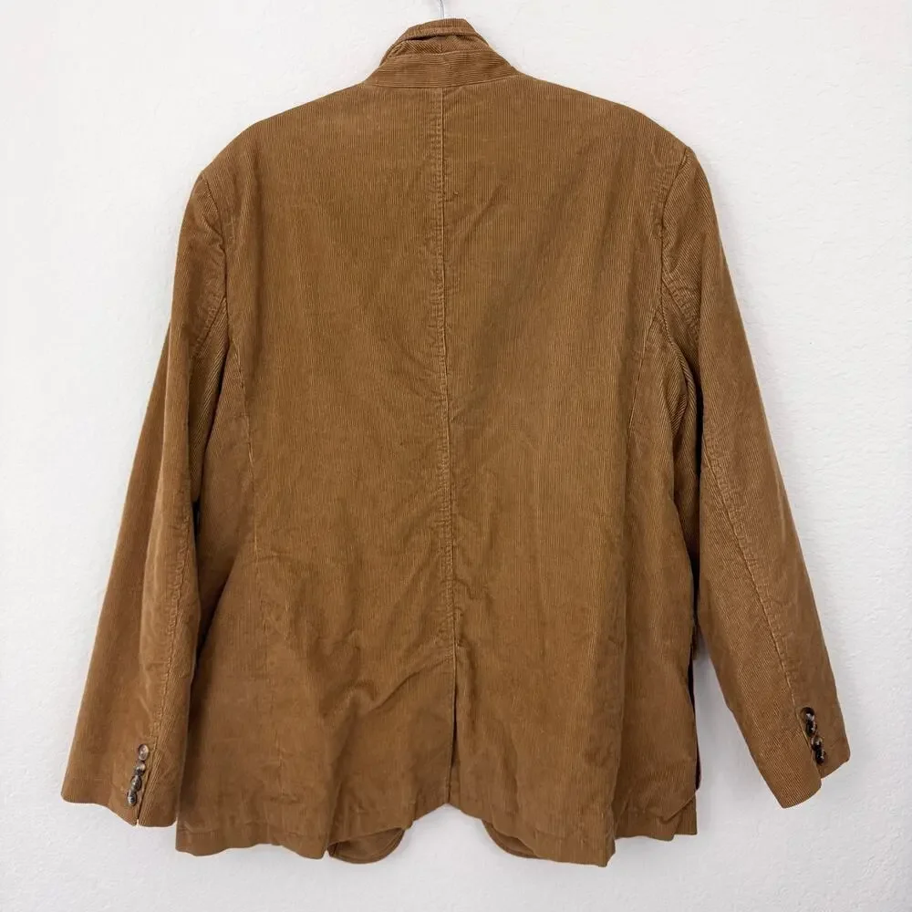 L.L. Bean Mens Corduroy Blazer Jacket Size 44 Reg Tartan Lined Cotton Retro Tan